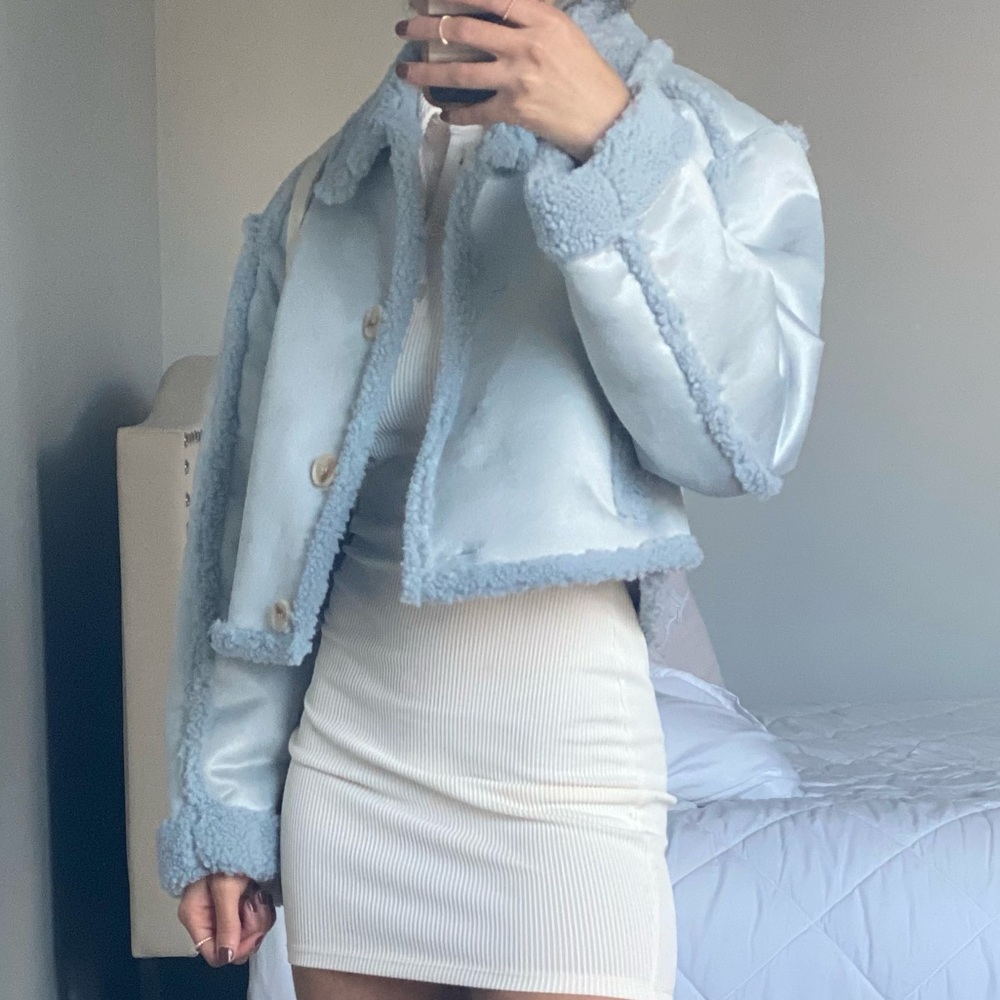 Bershka Sky Blue Teddy Jacket